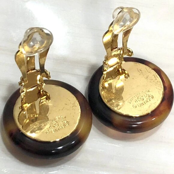 CHANEL Brown Lucite Round Coin Clip-On Earrings Gold Tone 97P Auth D-u1131 - Picture 10 of 10